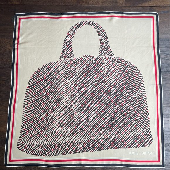 Louis Vuitton Scarf Monogram Alma Bag Print Beige Silk Wrap - Picture 8 of 15